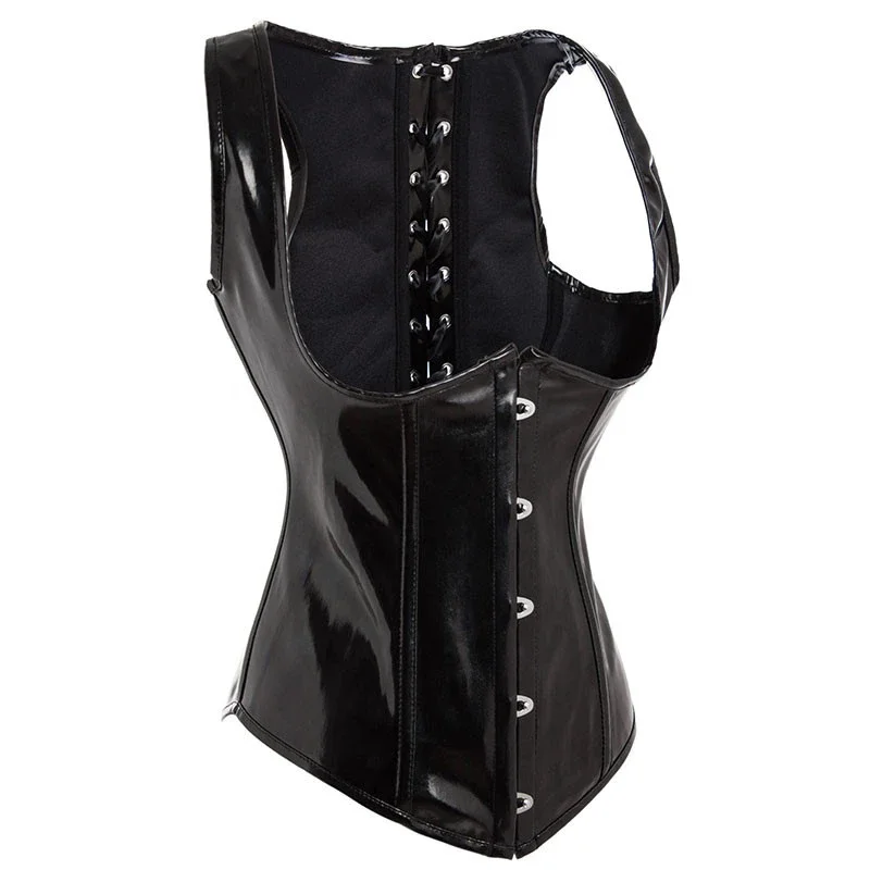 Black PU Leather Corset Gothic - Corset Waist Cinch recension och pris