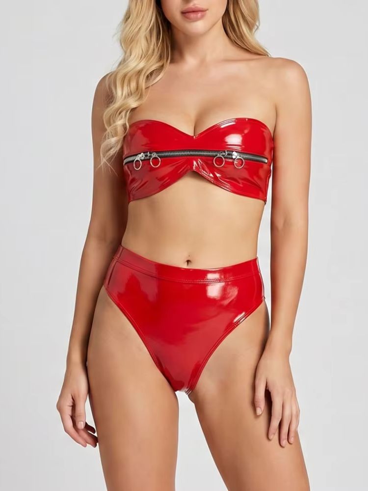 Wet Look PVC Outfit Zipper Bus - Thong Bikini Women recension och pris