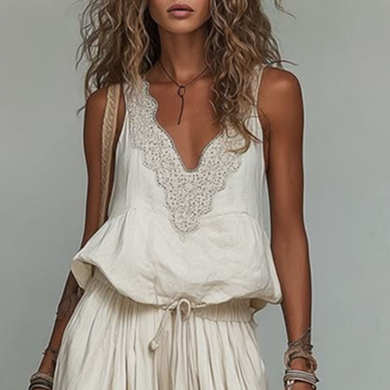 Women Sleeveless Lace V Neck S - Cami Top Lace recension och pris